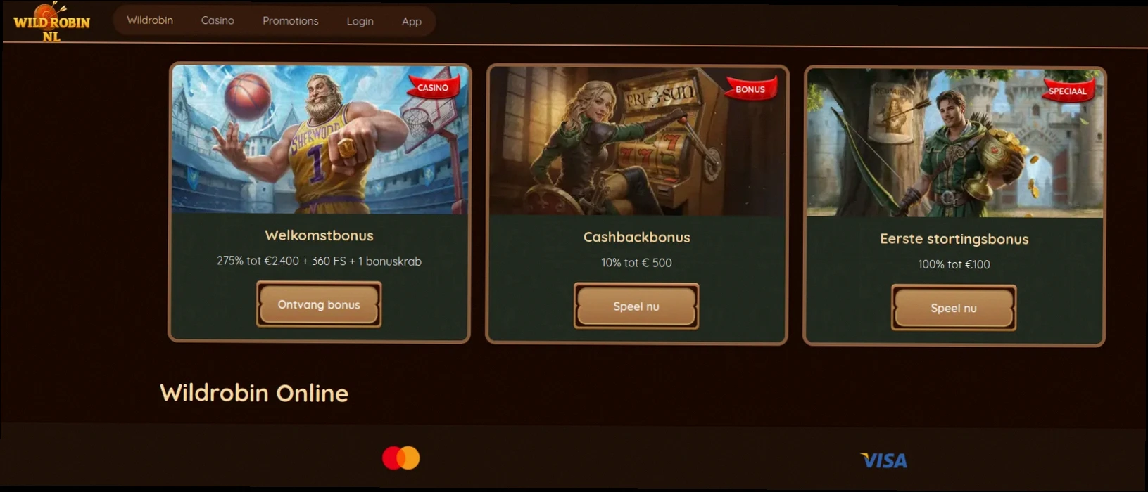 Wild robin Casino 100% tot €500 + 200 Gratis Spins